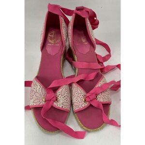Women's Lilly Pulitzer Pink White Espadrille Wedges Size 8.8
